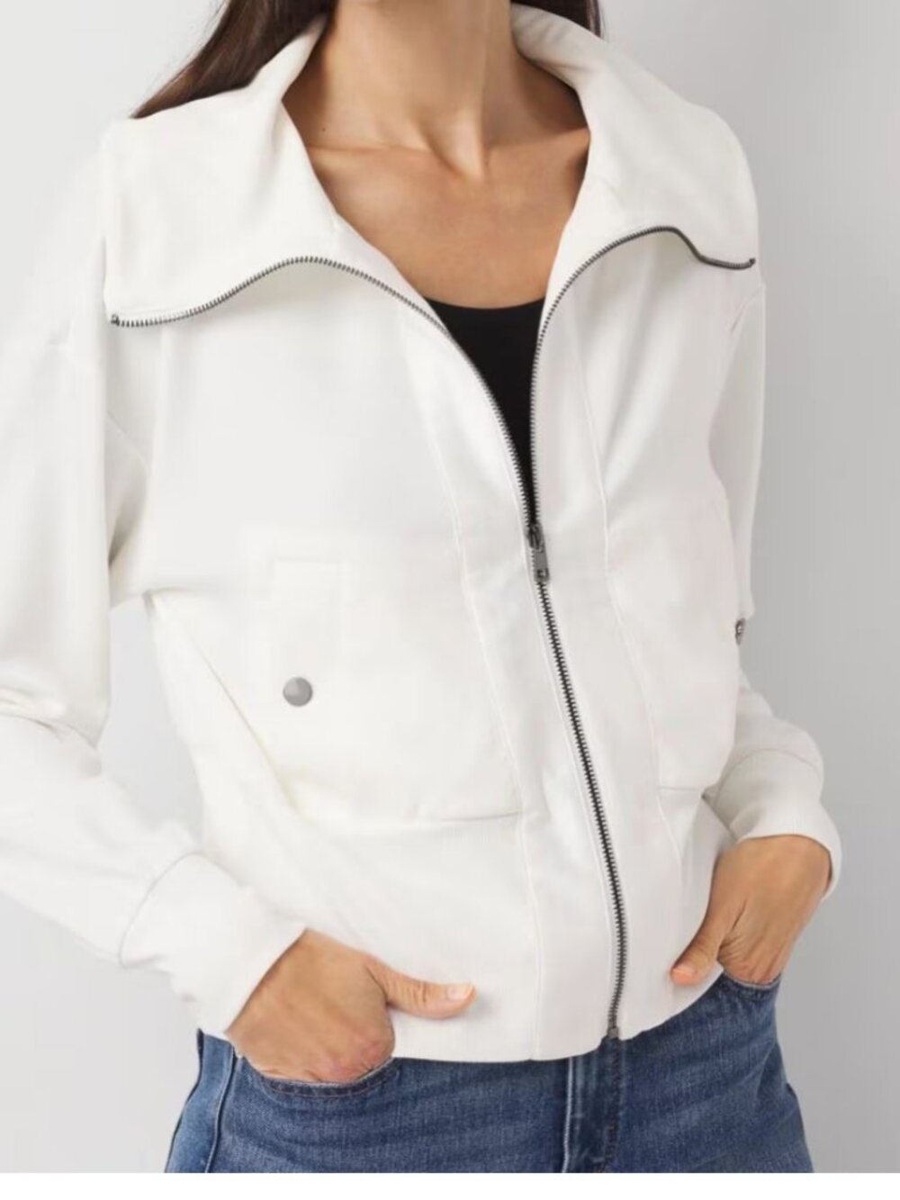 nwt WHITE HOUSE BLACK MARKET collared rib trim satin zip up jacket xxs